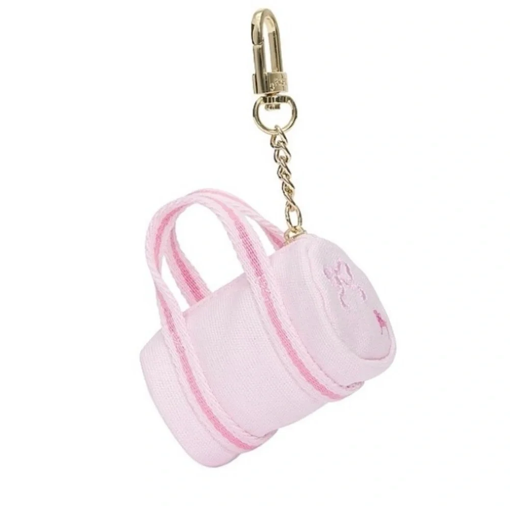 🎀PINK x LoveShackFancy Mini Duffle Bag Keychain Bag Charm Pink Tulip “P” Logo
